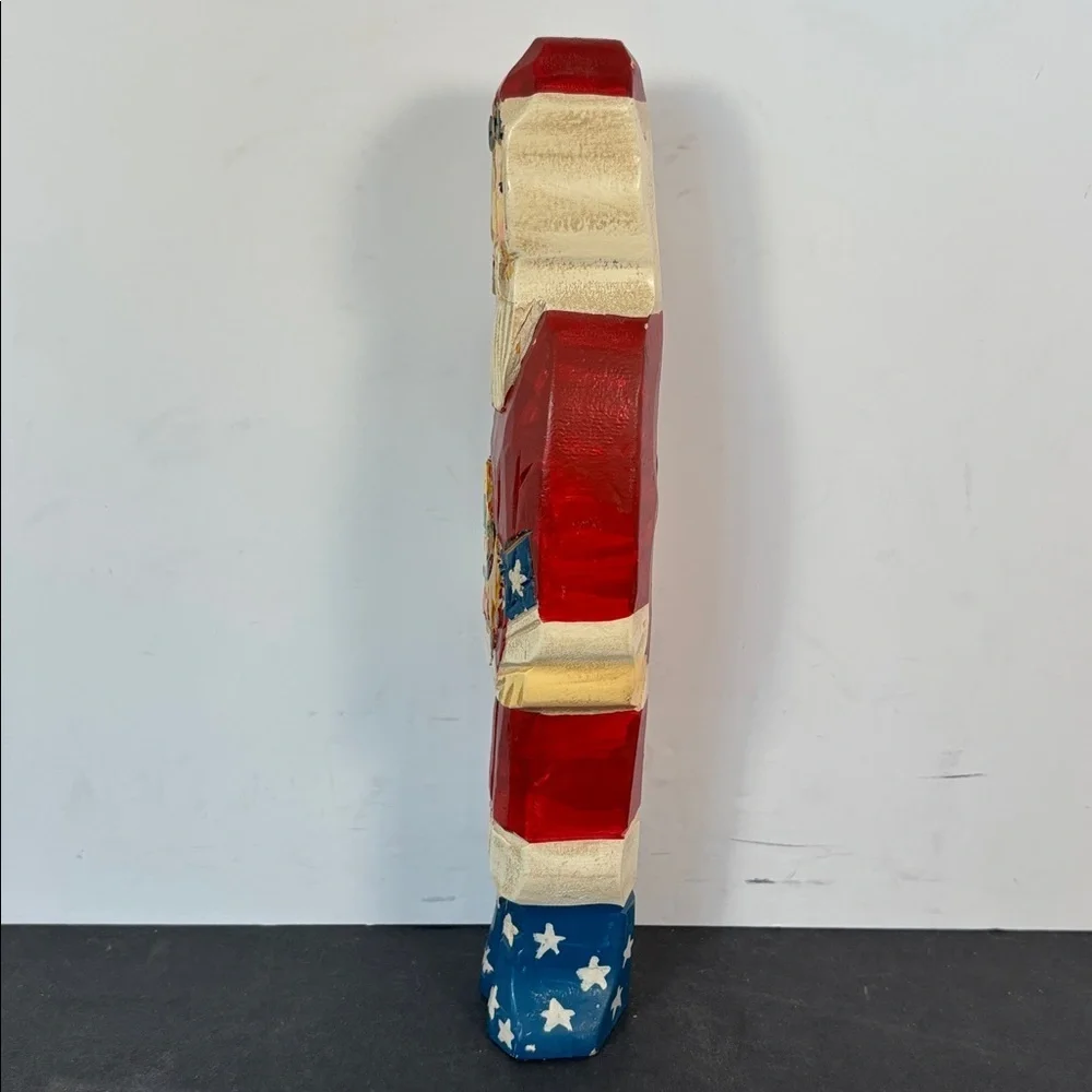 Hand Carved Patriotic Santa Folk Art Wooden Christmas Figure 9 in